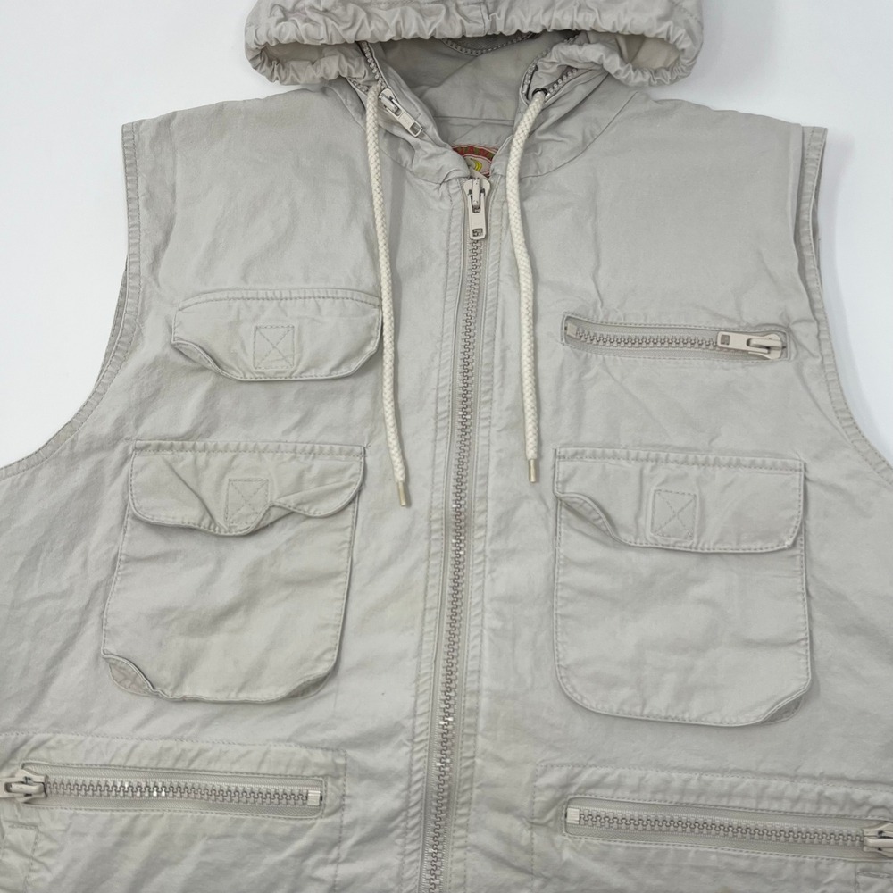 Vintage Banana Republic Safari Utility Vest Packable Hood Khaki Mens Medium